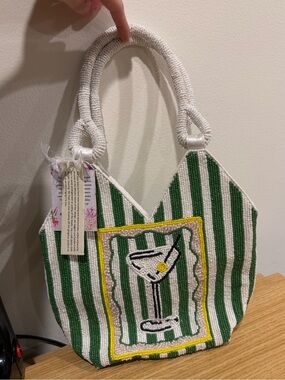 Beaded Martini Green White purse Tote Bag handle bag tjmaxx Women’s NWT